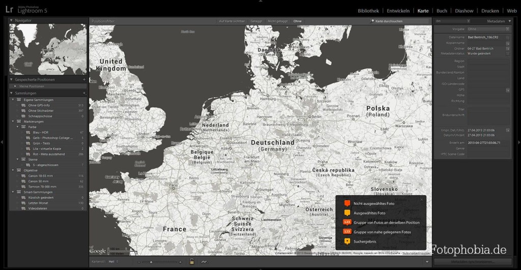 Screenshot - Lightroom 5 - Geotagging Ansicht